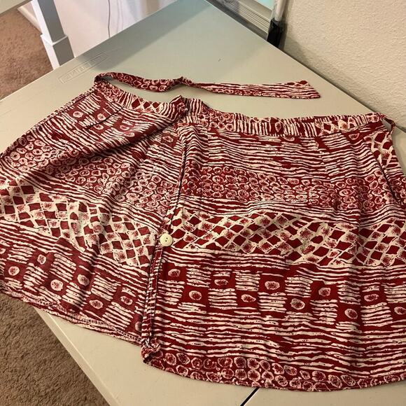 Vintage 90s Red & White Boho Indie Wrap Style Beach Summer Mini Skirt Size Small - Picture 6 of 10